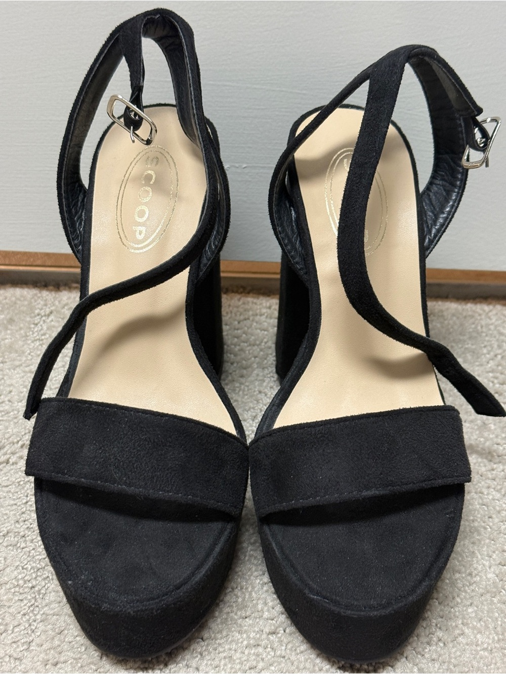 Scoop Black Suede Block Heel Sandals